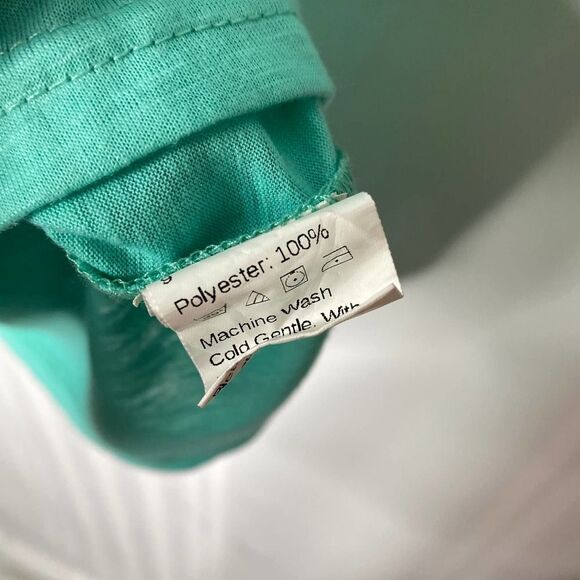 Shein Short Cuffed Sleeve Cutout Keyhole V-Neck Top Medium Blue Green Heathered - Picture 7 of 8